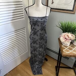 Vintage TOP THIS Womens Dress Large Gray Black Floral Maxi Bodycon Retro Grunge